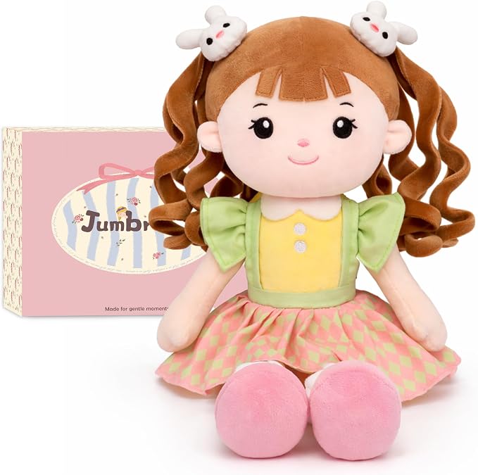 Soft Bunny Baby Doll – 16" Plush Baby Rag Doll with Rabbit Clips, First Baby Doll for 1-Year-Old Girls, Plush Doll for Toddlers and Infants
