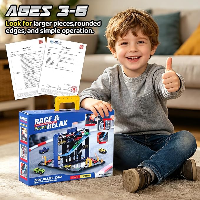 Drefirsa 32 in 1 Race Car Track Set, Toy Cars for Boys Age 3-5 4-7 | 16pcs Diecast Alloy Vehicle,1:64 Scale, 2 Launchers, Race Track, Portable Storage Case for Travel, Gift for 3 4 5 6 Year Boy