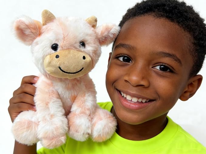 YUKOUQIAN Cute Cow Plush Stuffed Animal Doll Toy 8 inch for Girls Boys (sit Cow CAI Orange)
