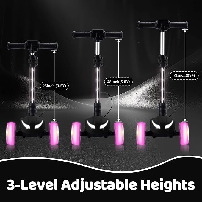 24V Electric Scooter for Kids w/150W Powerful Motor, Thumb Throttle, LCD Screen, Bluetooth, Light-Up Stem Deck & Wheels, 3 Adjustable Heights, 5MPH Safe Speed, 3 Wheel Electric Scooter for Kids