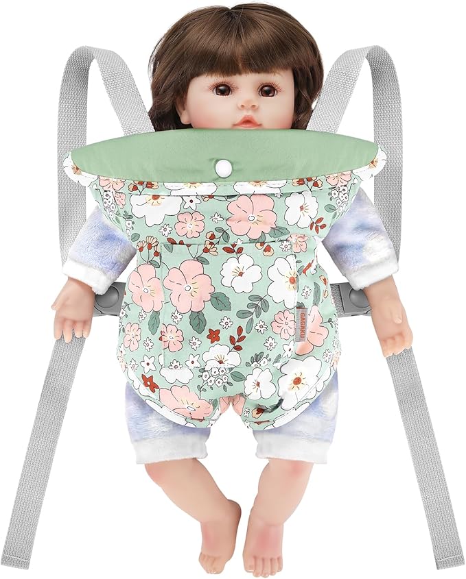 GAGAKU Toy Baby Doll Carrier for Toddlers 3+ Years Old, Reborn Baby Doll Accessories Pretend & Role Play Carriers for Kids - Green Camellia
