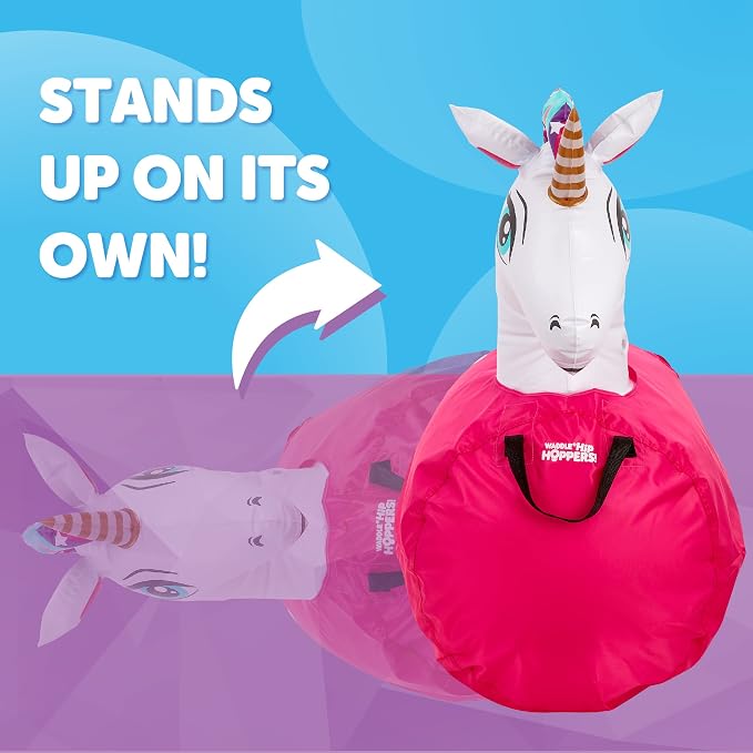 Waddle Large Inflatable Bouncy Hopper - Ride On, Indoor, Outdoor Toys, Bouncy Horse, Toys for Girls and Boys, Durable, Unicorn Toys for Girls, Kids, Adult Toys, Up to 250lbs, Ages 5 and Up (Unicorn)
