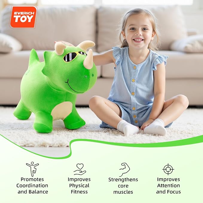 Bouncy Dinosaur Hopper Toys, Inflatable Bouncing Animal Hopping Horse, Outdoor Indoor Ride on Bouncer, Boys Girls Birthday Gift for 18 Month 2 3 4 5 6 Year Old Kid- Plush Dinosaur Toy