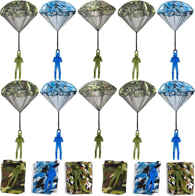 ROYHOO 15PCS Army Camo Parachute Toys for Kids Hand Throwing Outdoor Games, Army Men Action Figures Tangle Free Throwing Parachute Outside Toys Gifts for Kid Ages 3-16
