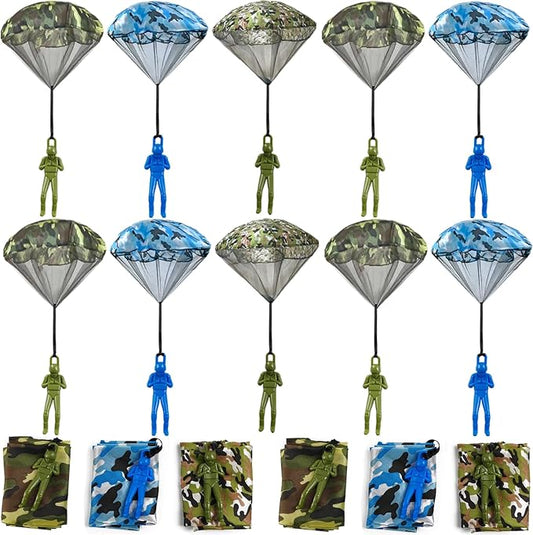 ROYHOO 15PCS Army Camo Parachute Toys for Kids Hand Throwing Outdoor Games, Army Men Action Figures Tangle Free Throwing Parachute Outside Toys Gifts for Kid Ages 3-16