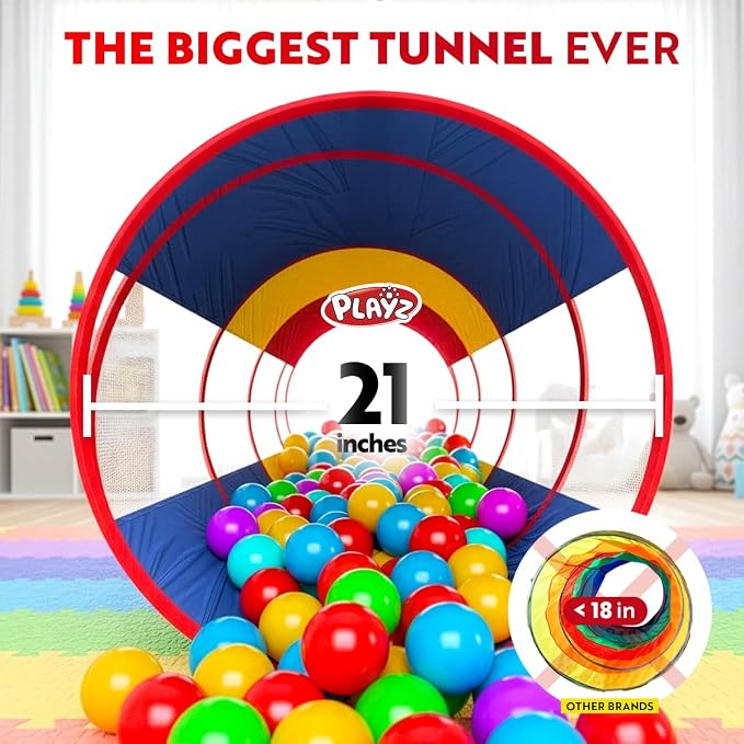 Playz Extra-Large Play Tunnel for Toddlers 1-3 Years – Pop-Up Baby Crawl Tube, Sensory Activity, Indoor & Outdoor Kids Toy, Collapsible for Easy Storage
