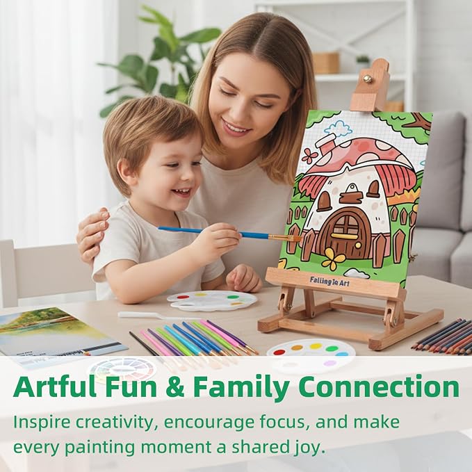 Falling in Art 52Pcs Acrylic Paint Set with Table Easel, Art Painting Kit with Acrylic Paints, Canvas Panels, Paintbrushes, Canvas Supplies Kit for Kids, Adults, Beginners, and Artists, Green