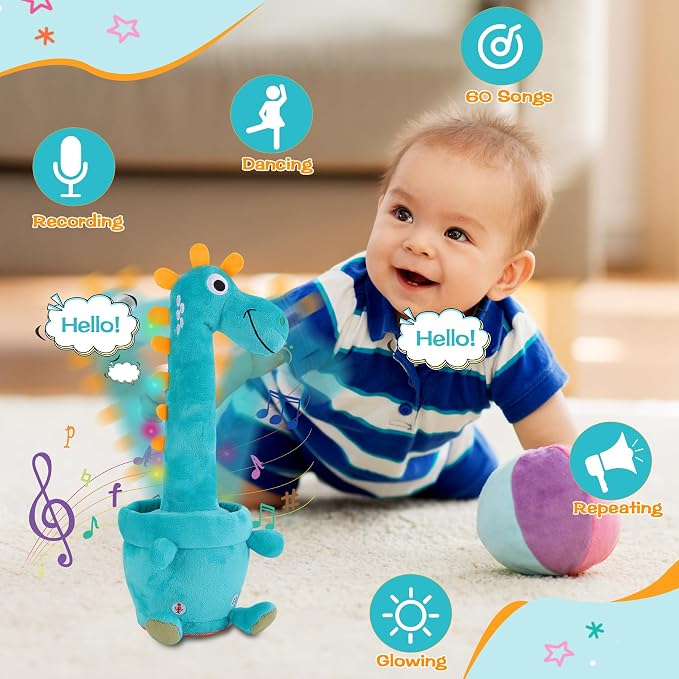 Dancing Talking Giraffe Toy, Stuffed Animal Baby Toy Repeating What You Say, Glowing Musical Giraffe Gifts for Toddlers 1-3 Years Old, for Kids (Dancing Dinosaur)
