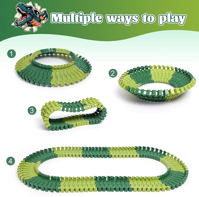 FUNBUD 96 Pieces Dinosaur Track Expansion Set for Kids - Birthday Gift for Boys Ages 3-5 5-7, Compatible with Most Dino Tracks, Creative Add-On Toy to Build