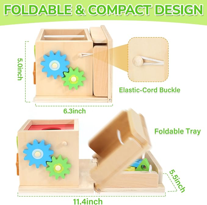 JUSTWOOD Montessori Toys for 1+ Year Old, 8-in-1 Wooden Play Kit Includes Object Permanent Box, Learning Activity Cube, Sorting & Stacking Toy, Carrot Harvest Game, Gift for Boys Girls Age 12+ Months
