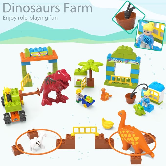 Anpcso Building Blocks for Toddlers 3-5, Dinosaur Toys- Dinosaurs, Car, Build, Learn and Play, Educational Interactive Creative DIY Toy Compatible with All Major Brands, Gift for Kids Boys Girls