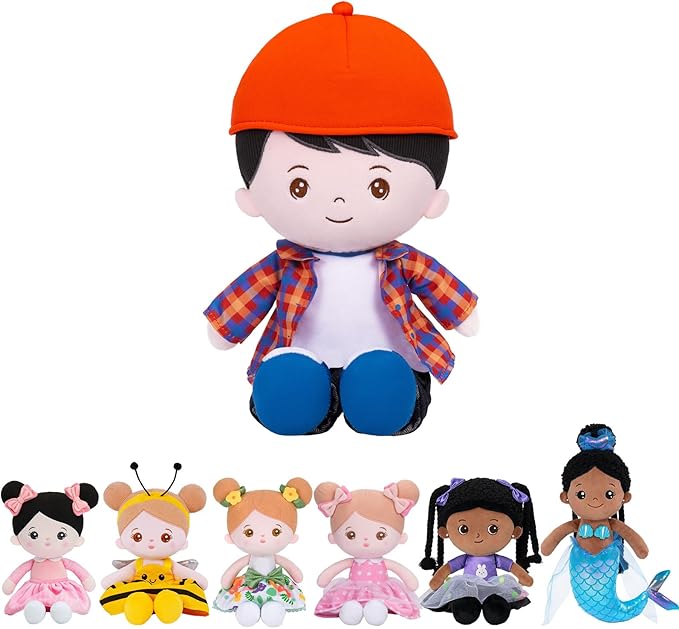 OUOZZZ 12.6" Soft Baby Doll Toys for 1 Year Old Boy Gifts, Birthday Gifts for 1 Year Old Boy Plush Toys Gift for Toddler Kids Red Hat