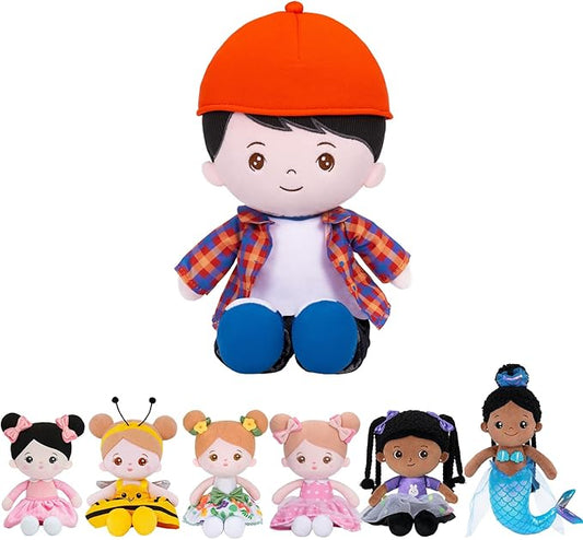 OUOZZZ 12.6" Soft Baby Doll Toys for 1 Year Old Boy Gifts, Birthday Gifts for 1 Year Old Boy Plush Toys Gift for Toddler Kids Red Hat
