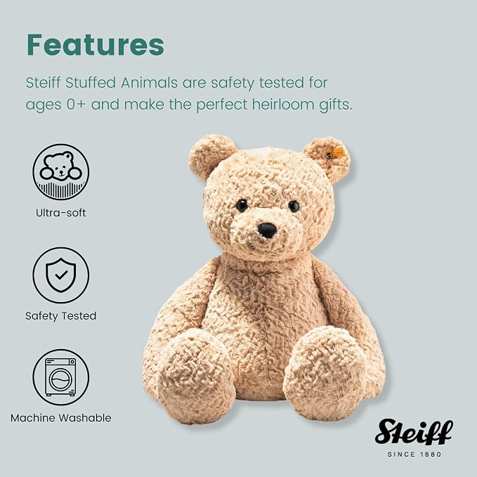 Steiff soft toy Jimmy Teddy Bear, cute cuddly toy with plastic eyes, children, boys & girls, plush animal 55 cm, light brown, 067181