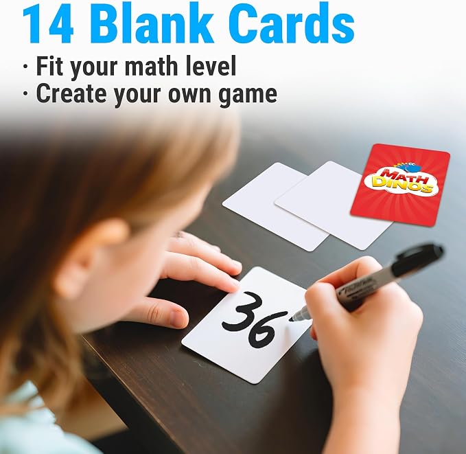 rokt&razo Math Dinos, Fast-Paced Math Card Game for Kids 5+, 8+ | 4 Operations with adjustable difficulty. Perfect for homeschool, STEM study aid & teaching tools. 132 cards, 2-6 players.