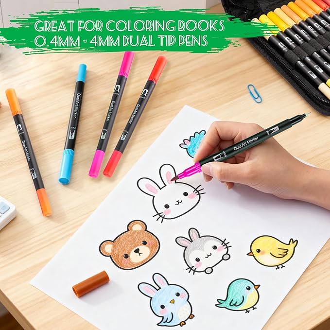 120 Colors Adult Coloring Book Markers No Bleed Dual Felt Tip (Fine & Brush) Art Markers for Teens/School – Gel Acrylic Paint Pens Set for Sketching, Drawing, Rock Painting, Journaling, Non Bleeding.