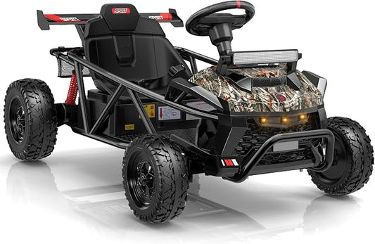 First Ride On 36V Kids Off-Road Go Kart, 400W Electric Ride-On Car for Ages 6+, Up to 9.3 MPH, EVA Tires, Metal Frame, Hall Throttle, Electronic Brake, Adjustable Seat, Bluetooth (Black Camo)