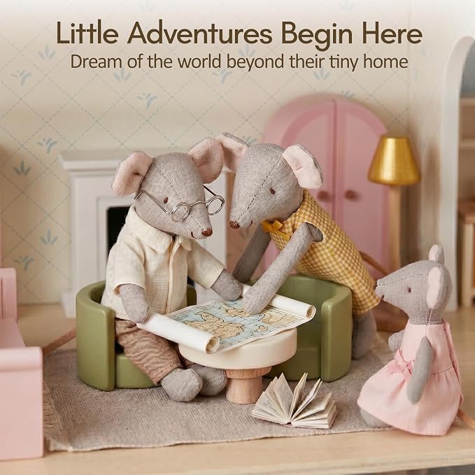 Giant bean Mouse Toys for Kids, 4 PCS Hand Made Mouse Family Dolls with Removable Clothes, Suitable for Infants, Boys and Girls, Dollhouse People