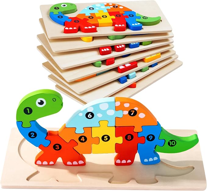 7 Pack Wooden Puzzles for Toddlers 3-5, Montessori Animal Puzzles for Kids Ages 3-5 with Numbers 1-10, Preschool Learning Educational Toys for 3 4 5 Year Old Boys Girls Birthday Gift