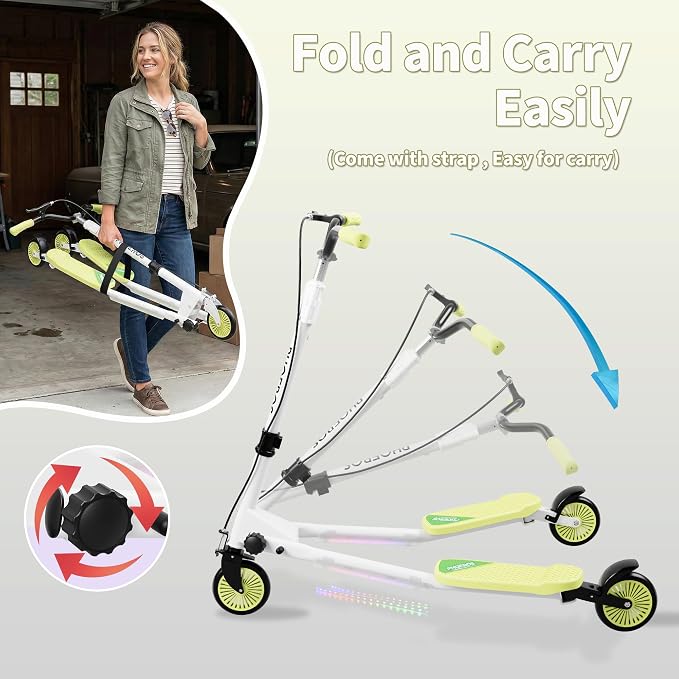 PHOEROS Upgraded Swing Wiggle Scooter,3 Wheels Drifiting Kick Scooter for Kids Ages 6-12,Teens&Adults,Youth Drifting Scooter with LED Light/4 Height Adjustable/Foldable Best Gift for Kids