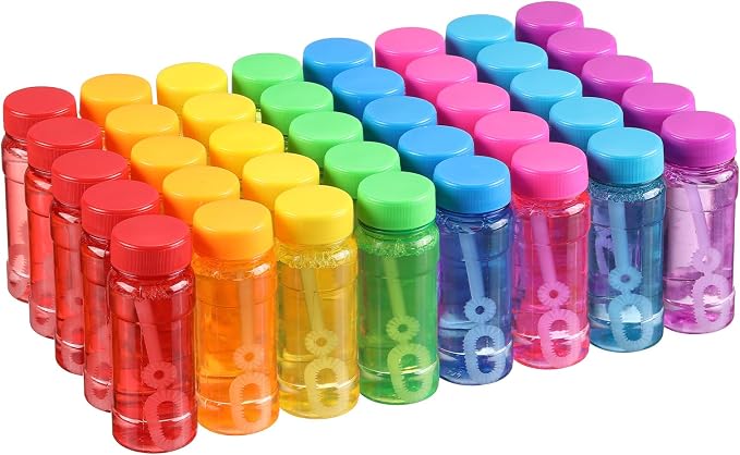 Novelinks 40 Pack 2oz Bubble Bottle Bulk for Kids - 2oz Blow Bubbles Solution Novelty Summer Toy - Activity Party Favor Assorted Colors Set