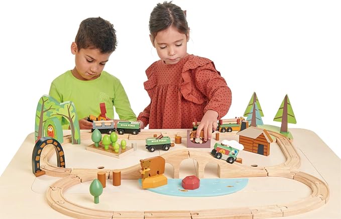 Tender Leaf Toys - Wild Pines Train Set - Stunning Wooden Lumberjack Style Toy Train Set for Age 3+