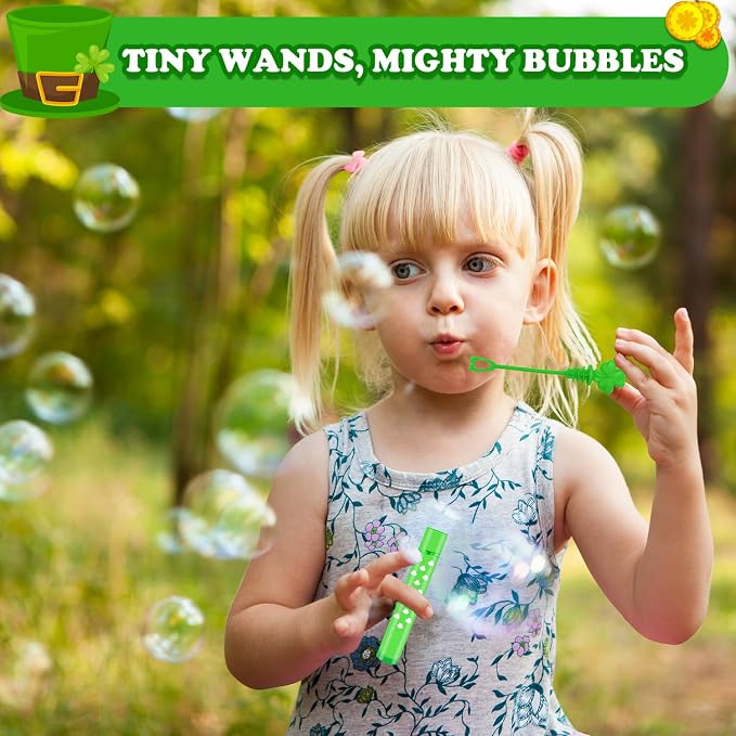 Bulk Saint Patricks Day Party Favors Supplies Goodie Bag Fillers for Kids 100 Pack,Mini Bubble Wand Toys Gifts for Toddlers,St Patrick's Day Classroom Activities Game Prizes Shamrock Accessories Decor