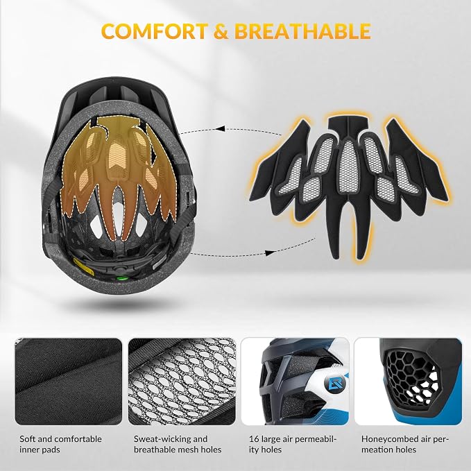 ROCKBROS Kids Full Face Helmet Kids Bike Helmets Lightweight Toddler Mountain Bike Helmet Detachable for MTB BMX Skating Cycling Scooter Safety Bicycle Helmets for Youth Child Boys Girls Ages 3-16