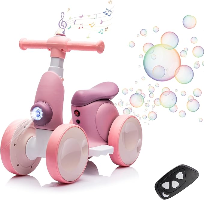 6V Electric Baby Balance Bike for 1 Year Old Boys Girls Ride on Toys 12-36 Months Toddler Balance Bike, 4 Wheels Kids First Bike with Remote Control First Birthday Gifts- Purple