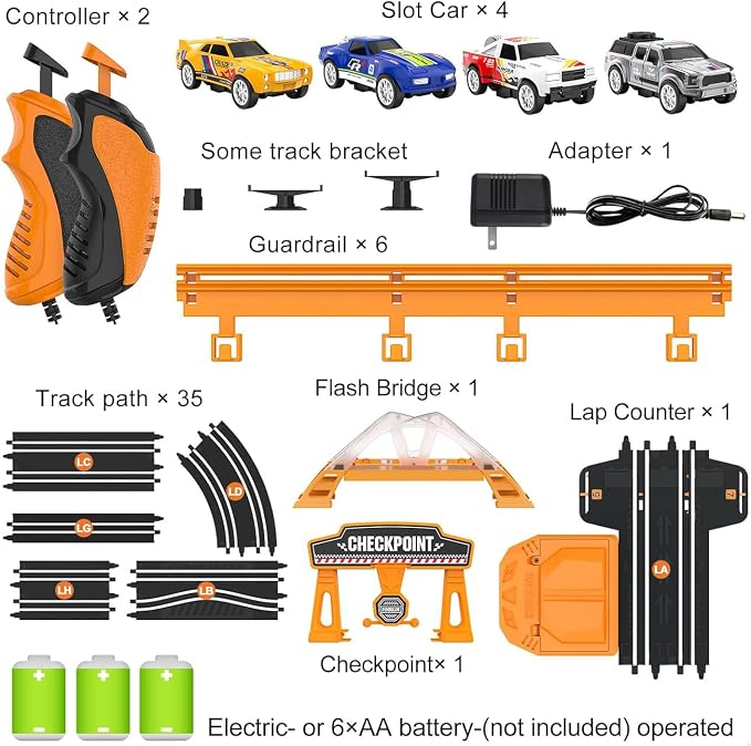 Slot Car Race Track Sets, Race Car with 4 High Speed Cars, Race Tracks for Kids Ages 4-8, Electric Slot Car Race Track Sets, Remote Control Car, Gifts Toys for Boys - 330' Raceway