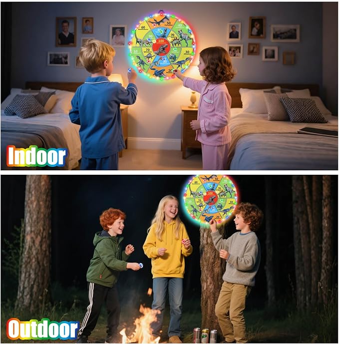 30 Inch LED Dart Board Kids Game,12PCS Sticky Balls,Indoor/Outdoor Sports Carnival Games Yard Party, Suitable for 3 4 5 6 7 8 9 10 Years Old Boys and Girls Birthday Gifts Dinosaur Toys