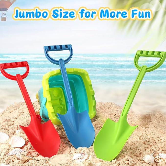 Heavy Duty 16" Thick Beach Sand Toy Shovels for Kids Adults, Jumbo Scooping Spade Toys Kit Gear Water Pool Gardening Digging Sandbox Toy Garden Tool Complete Gift Set for Boys Girls Green Blue Red