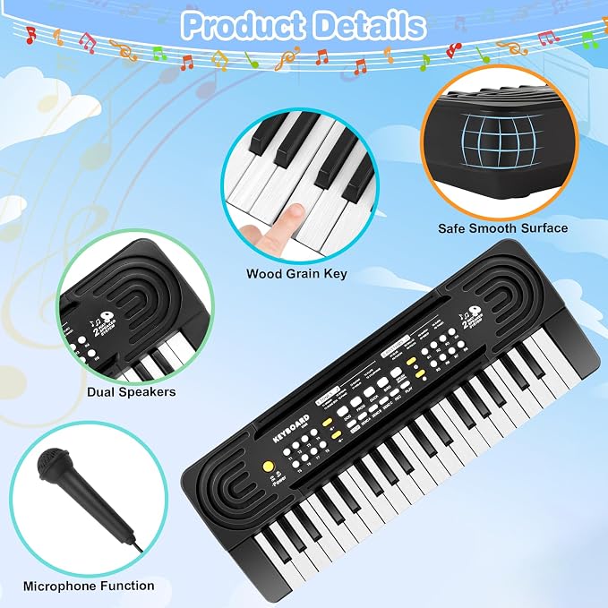 Toddler Kid Toy Piano Keyboard, 37 Keys Pianos Music Toys with Microphone