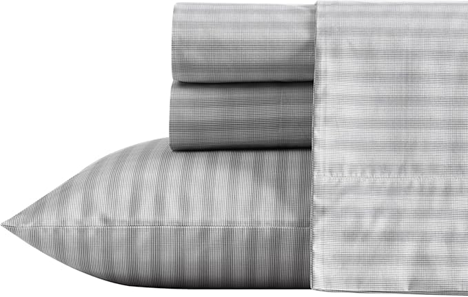 Nautica - Full Size Sheet Sets, Cotton Percale Preppy Bedding, Crisp & Cool, Lightweight & Breathable (Michael Plaid Grey, Full)