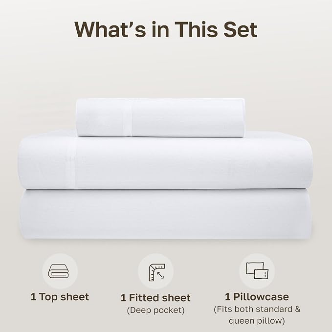 California Design Den Twin Sheets Set - Soft 100% Organic Cotton Sheets with Deep Pockets, Crisp Percale, Breathable and Durable Bedding Set - White