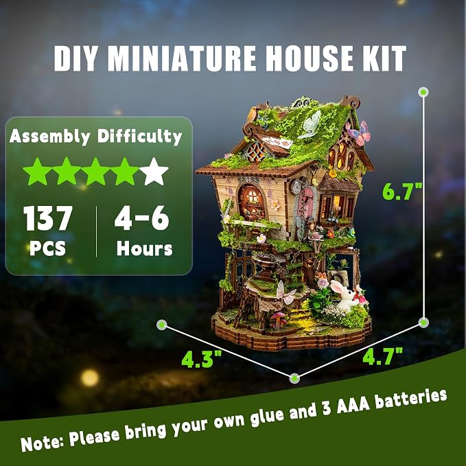 YSWOOD WORLD DIY Miniature House Kit, Mini House Building Kit with LED, DIY Miniature Kit for Adults Teen, Dollhouse Kit for Birthday Father's Day, Rowan’s Enchanted Treehouse