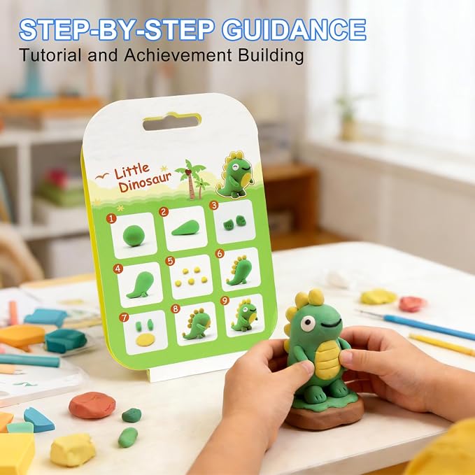 Air Dry Clay Kit for Kids: 12 Animals Modeling Magic Clay Set with Sculpting Tools and Tutorials Safe Non-Toxic & Light Soft DIY Art Craft Molding Clay School Class Home Party Gifts for Boys Girls