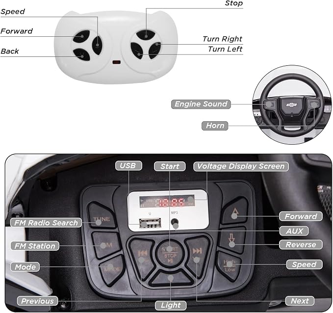 12V Ride on Car with R/C, Battery Powered Licensed Chevrolet Silverado GMC Kids Ride On Truck, Toddler Electric Vehicles Toys, MP3 Music,FM Radio,Bluetooth, Spring Suspension, LED Light (White one)