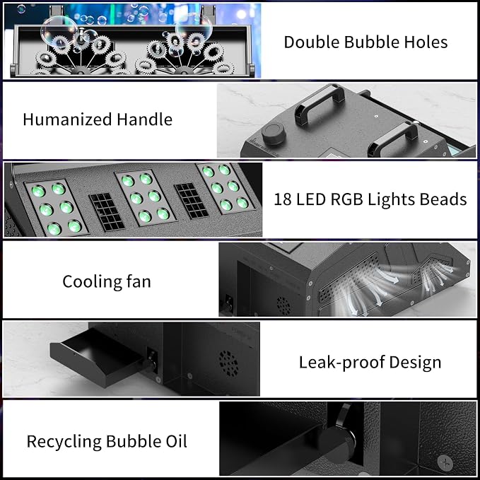 2000W Fog Machine, 3 in 1 Fog Bubble Machine with 2 Bubble Fans, 7 CH RGB 18 LED Lights Smoke Bubble ALL IN 1 Machine, Fog Machine for Party, Wedding, Festival, Birthday, 4 PACK