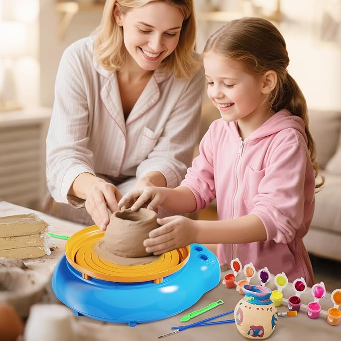 Vinkp Pottery Wheel for Kids - Complete Pottery Painting Kit Arts and Crafts for Kids Ages 8-12 with Air Dry Clay Art Supplies for Girls Boys Toys Birthday Gifts for 6 7 8 9 10 11 12 - Blue
