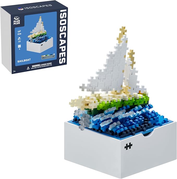 Plus Plus Isoscapes, Interlocking Mini Building Blocks, 3D Puzzle Stem Toy for Kids, Office and Home Decor - Maritime (Sailboat)