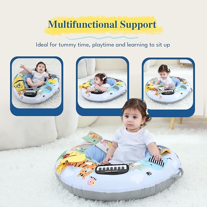 Lovvie & Joy 3-in-1 Baby Seat & Tummy Time & Play Activity Center Ring,Soft Infant Seats for Sitting Up Chair 0-12 Months Babies with Toys for Early Sensory Exploration and Motor Skill Development