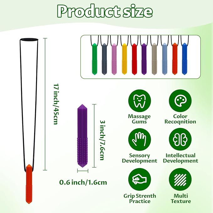 Chew Necklaces for Sensory Kids, 10 PCS Chewy Necklace Sensory Boys and Girls with Autism, SPD, ADHD, Biting, Teething Necklace Oral Chew Toys (10 Colors)