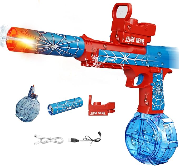 Electric Water Gun for Adults and Kids, Automatic Squirt Gun, Battery Powered Water Pistol with Light-Up Muzzle, 26-32 FT Long Range, Summer Outdoor Beach Pool Party Toy Gift