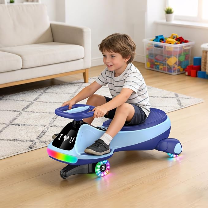 Umatoll 12V Electric Wiggle Car for Kids with Pedal, Display, Rechargeable Battery, LED Light, Bluetooth, Light-Up Wheels, Anti-Rollover, 2 Speeds, Ride on Toys, Birthday Gifts for Age 3+, 150Lbs