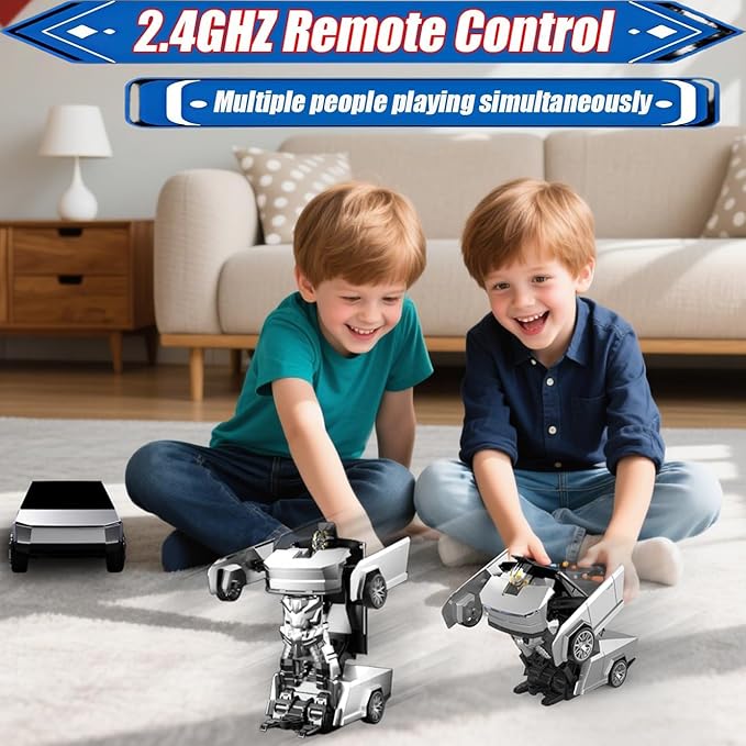 Remote Control Cyberpickup Toy Transform Robot Toy for Boys Girls 2.4Ghz RC Car 2 in 1 Transforming Truck with Light Effect 1/24 Vehicle 360° Rotation Car Birthday Charistmas Gifts for Kids