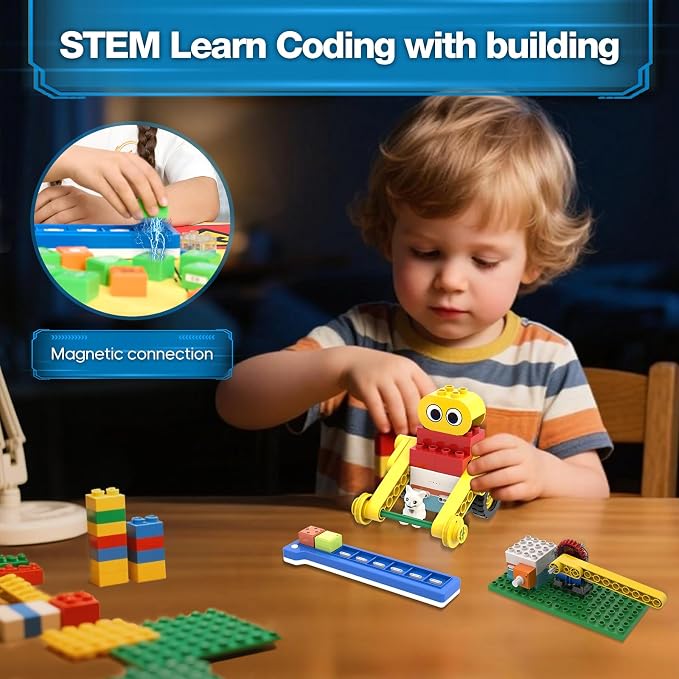10-in-1 ICBlocks Screen-Free Coding Robot Kit for Kids, 85+ PCS Science Kits, Stem Robotics Building, Educational Coding Projects Gifts for Boys & Girls Ages 3-6 Years