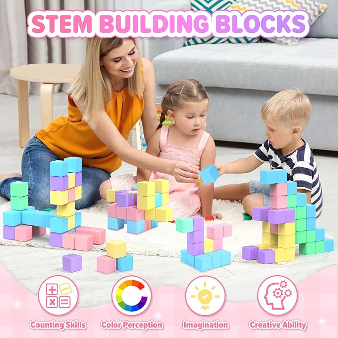 45pcs Magnetic Blocks for Kids Ages 3-5,Magnetic Building Blocks for Toddlers Girl Toys,Creative Sensory Toys 4-8 Magnet Cubes Toys Gifts for 3 4 5 6 7 8 Year Old Boys & Girls Birthday Christmas Gift