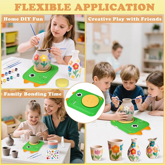 Pottery Wheel for Kids, Art Supplies Arts & Crafts Kit, Crafts Toys for Girls 6+, Pottery Studio Craft Kit with 4 Pack Air-Dry Clay,Girls Toys Birthday Christmas Gift for Kids Ages 6 7 8 9 10 11 12+
