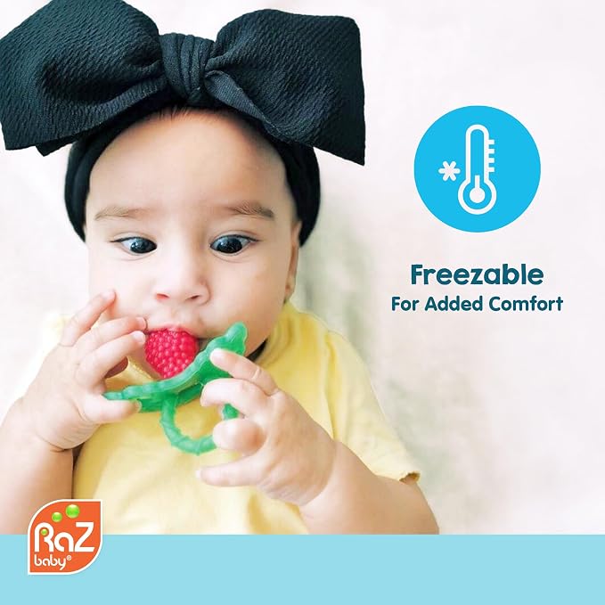 RaZbaby Bear RaZbuddy w/RaZberry Teething Relief Pacifier – Soothes Sore Gums w/Nature-Inspired Texture, 100% BPA-Free Silicone Teether, Detachable Stuffed Animal – 3 Months+ Teether, Coconut